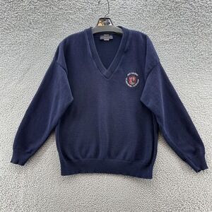 Andrew Rohan Sweater Women 2X Blue Cotton V Neck St Andrews Scotland Pullover